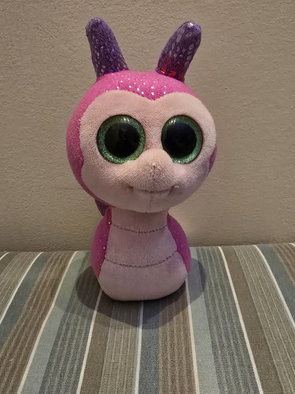 Ty Pink and Purple Big-Eyed Plush Snail with Green Glitter Eyes